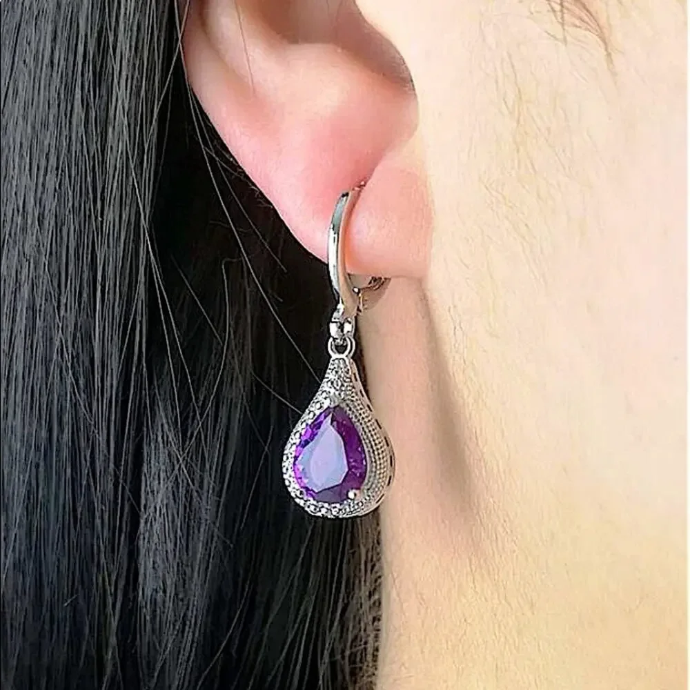 NEW STERLING SILVER AMETHYST DANGLE EARRINGS